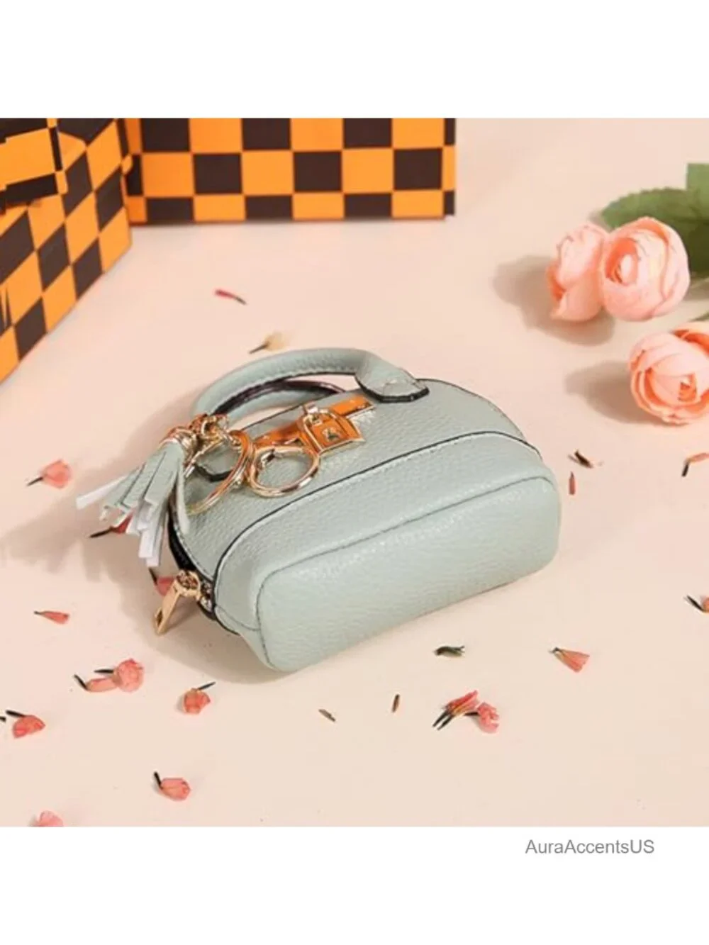 Mini Tote Purse Keychain PU Leather Coin Wallet